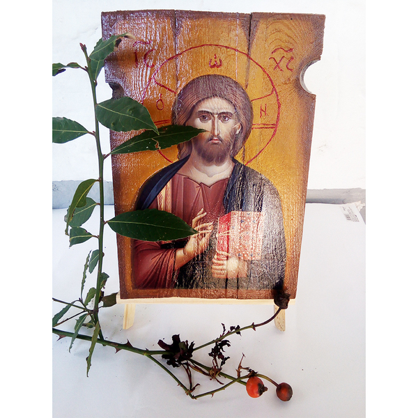Ιησούς Χριστός Ευλογών Χειροποίητη Εικόνα Σε Ξύλο 22x32cm - πίνακες & κάδρα, πίνακες ζωγραφικής, εικόνες αγίων - 5