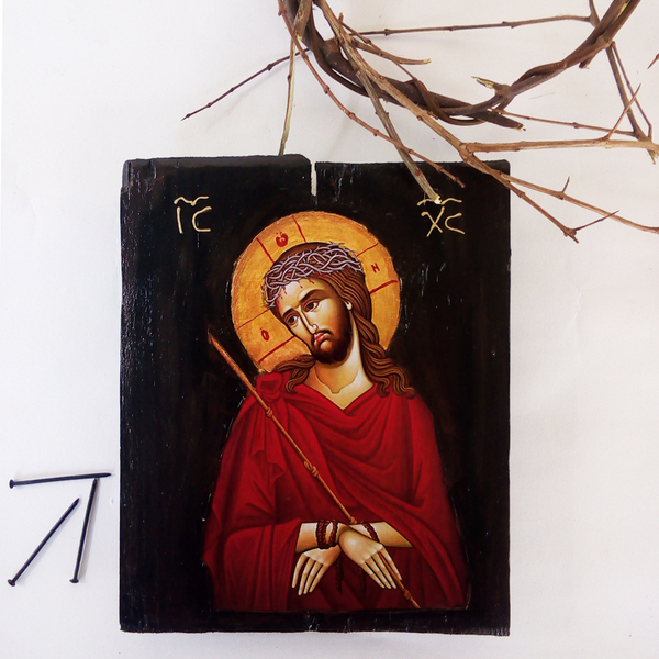 Ιησούς Χριστός Νυμφίος Χειροποίητη Εικόνα Σε Ξύλο 21x18cm - πίνακες & κάδρα, πίνακες ζωγραφικής - 4
