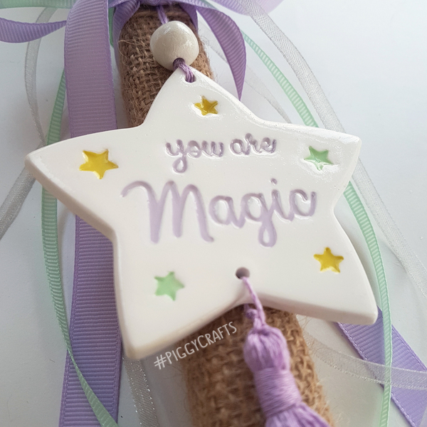 Λαμπάδα με χειροποίητο πήλινο στολίδι "Magic" (37cm) - αστέρι, λαμπάδες, για παιδιά, για εφήβους, για μωρά - 3