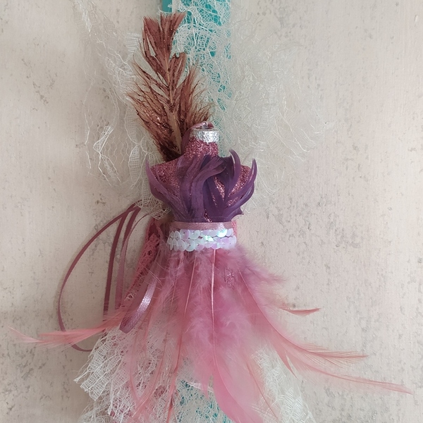 Αρωματική πλακέ λαμπάδα (30cm) "Pink mpousto" - κορίτσι, λαμπάδες, για παιδιά, πασχαλινά δώρα, διακοσμητικό πασχαλινό - 2
