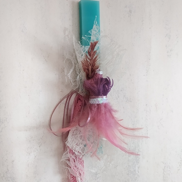 Αρωματική πλακέ λαμπάδα (30cm) "Pink mpousto" - κορίτσι, λαμπάδες, για παιδιά, πασχαλινά δώρα, διακοσμητικό πασχαλινό - 3
