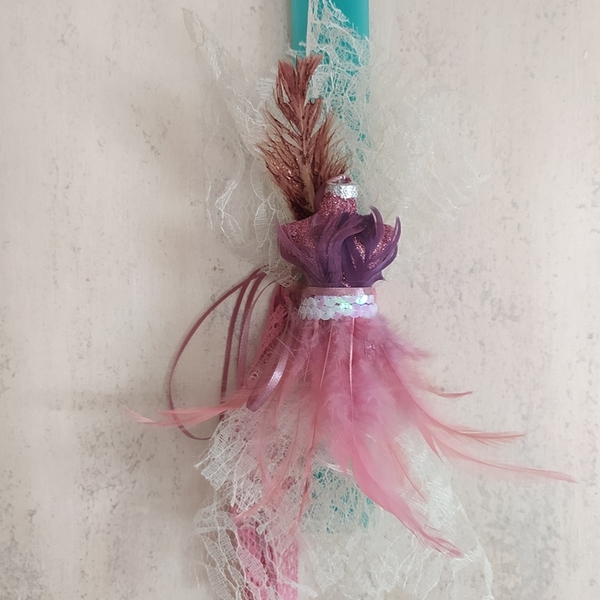 Αρωματική πλακέ λαμπάδα (30cm) "Pink mpousto" - κορίτσι, λαμπάδες, για παιδιά, πασχαλινά δώρα, διακοσμητικό πασχαλινό - 4