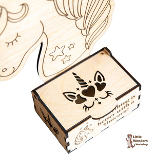 Ξύλινη Βάση με θέμα "Μονόκερος", με κουτί αποθήκευσης για αξεσουάρ, Φυσικό Χρώμα Ξύλου, Διάσταση: 25Χ20εκ. - κορίτσι, κουτί, οργάνωση & αποθήκευση, δώρα για παιδιά, μονόκερος, κουτιά αποθήκευσης - 4