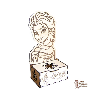 Ξύλινη Βάση με θέμα "Πριγκίπισσα", με κουτί αποθήκευσης για αξεσουάρ, Φυσικό Χρώμα Ξύλου, Διάσταση: 26Χ13εκ. - κορίτσι, κουτί, οργάνωση & αποθήκευση, πριγκίπισσα, κουτιά αποθήκευσης - 2
