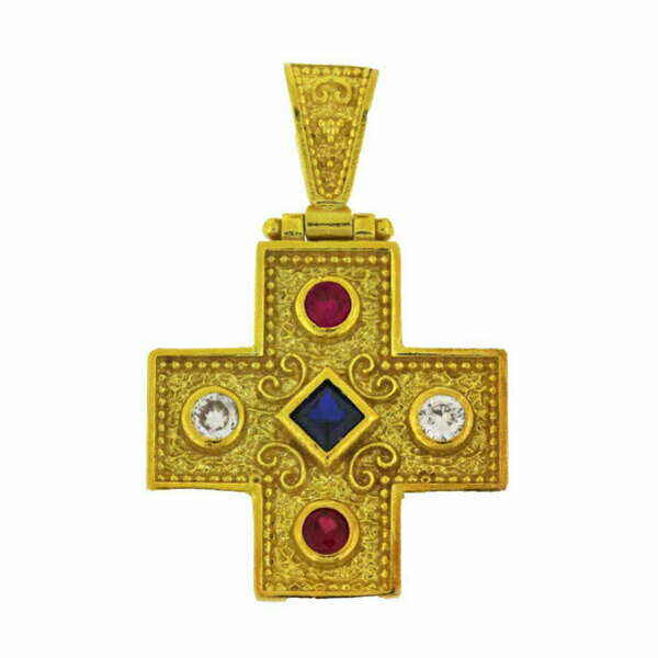 Ασημένιο 925 Μενταγιόν Σταυρός Βυζαντινός 22mm - ασήμι, επιχρυσωμένα, σταυρός, κοντά, μενταγιόν