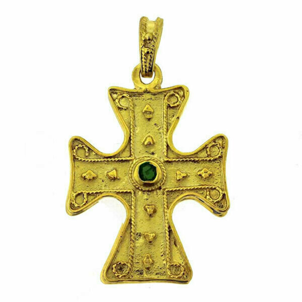 Μενταγιόν Ασημένιο 925 Σταυρός Βυζαντινός 12x22x27mm ΠΡΑΣΙΝΟ - ασήμι, επιχρυσωμένα, σταυρός, κοντά, μενταγιόν