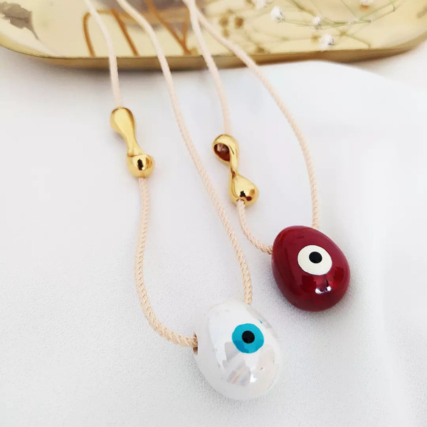 Ceramic oval eye kολιέ - charms, επιχρυσωμένα, ορείχαλκος, κεραμικό, μάτι - 2