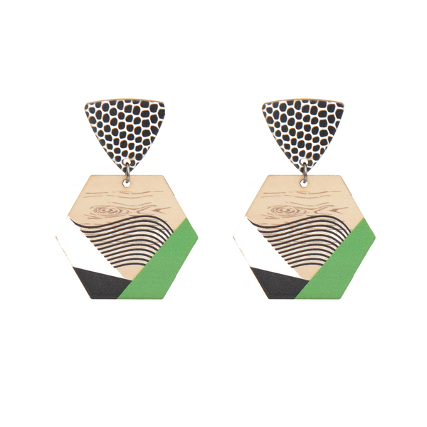Ξύλινα Σκουλαρίκια "Geometry" - ξύλο, γεωμετρικά σχέδια, ξύλινα κοσμήματα, κρεμαστά, Black Friday
