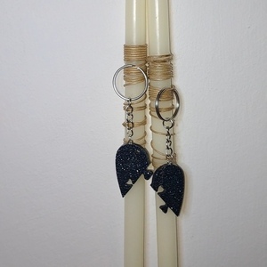 ΣΕΤ πασχαλινές λαμπάδες με καρδούλα από υγρό γυαλί (4cm χ 2cm) - λαμπάδες, ζευγάρια, μπρελοκ κλειδιών - 4