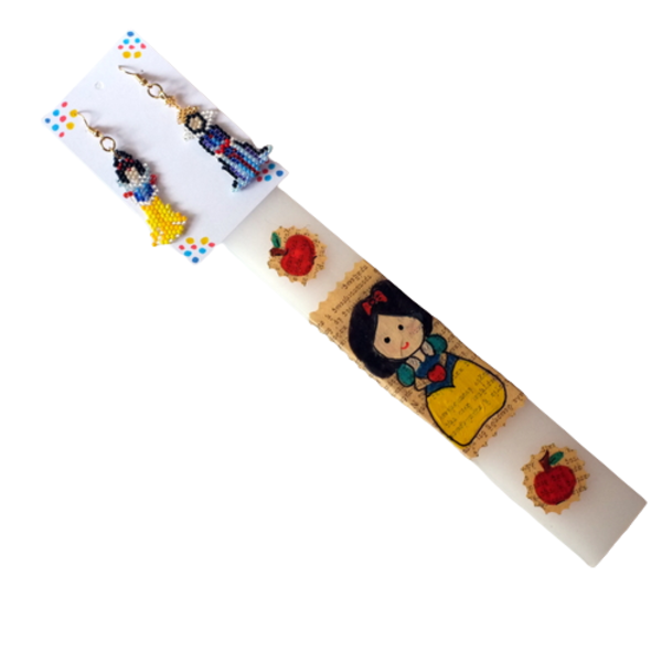 Αρωματική Λαμπάδα 32cm, σκουλαρίκια η Πριγκίπισσα και η Μάγισσα, με χάντρες miyuki - κορίτσι, λαμπάδες, miyuki delica, πριγκίπισσες, ήρωες κινουμένων σχεδίων