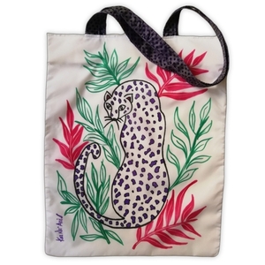 Ζωγραφισμένη χειροποιητη (μοναδική) τσάντα άνορακ ζούγκλα 30Χ39, αδιαβροχη, shopper, tote bag, special price, HANDMADE - πάνινες τσάντες, ύφασμα