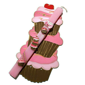 Πασχαλινή λαμπάδα cupcakes με ξύλινη πλάτη - κορίτσι, λαμπάδες, για παιδιά, για εφήβους - 4