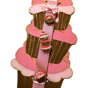 Πασχαλινή λαμπάδα cupcakes με ξύλινη πλάτη - κορίτσι, λαμπάδες, για παιδιά, για εφήβους - 5
