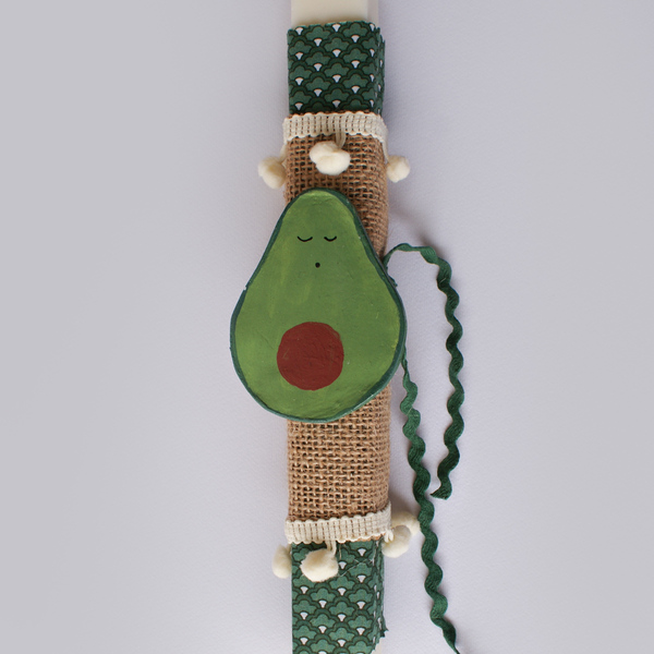 Λαμπάδα Αβοκάντο με πήλινο χειροποιήτο στολίδι - αγόρι, λαμπάδες, μαγνητάκια, για παιδιά, για ενήλικες - 2