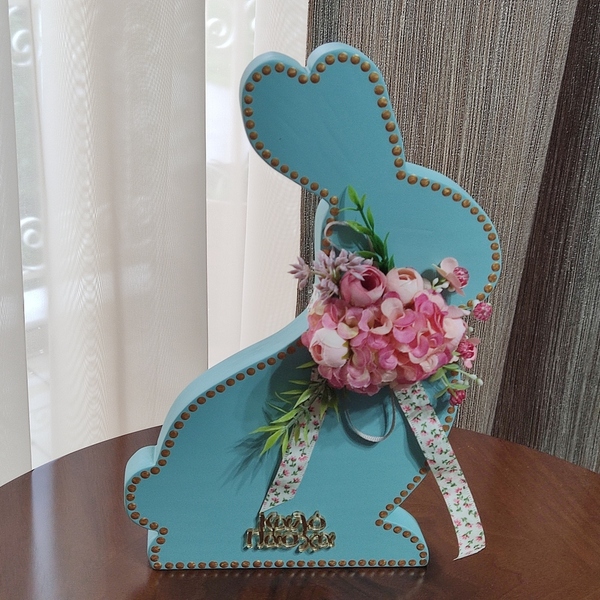 Κουνέλι επιτραπέζιο με ευχές - κορίτσι, λουλούδια, διακοσμητικά, για ενήλικες