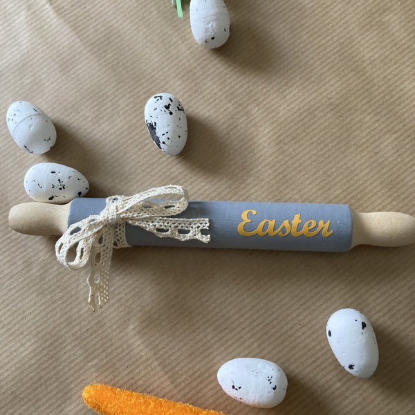 Διακοσμητικος μινι ξυλινος γκρι πλαστης "Easter" 18cm - διακοσμητικά, πασχαλινά δώρα, διακοσμητικό πασχαλινό - 4