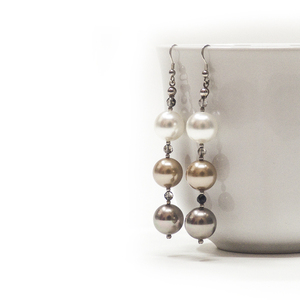 Σκουλαρίκια με shell pearls, smoky quartz & ασήμι 925 - ασήμι 925, κρεμαστά, μεγάλα, γάντζος - 3