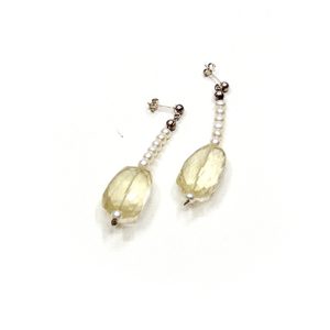 Σκουλαρίκια με lemon quartz, μαργαριτάρια & ασήμι 925 - ημιπολύτιμες πέτρες, μαργαριτάρι, ασήμι 925, κρεμαστά, καρφάκι - 2