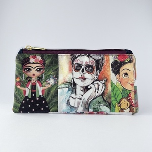 Xειροποίητο πορτοφόλι / κασετίνα από ύφασμα με μοτίβο φιγούρες της Frida Kahlo - ύφασμα, μοντέρνο, πορτοφόλια - 4