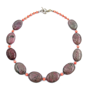 Κολιέ με ροδοχρωσίτες, ροζ κοράλι & ασήμι 925 - ημιπολύτιμες πέτρες, κοράλλι, μοναδικό, ασήμι 925
