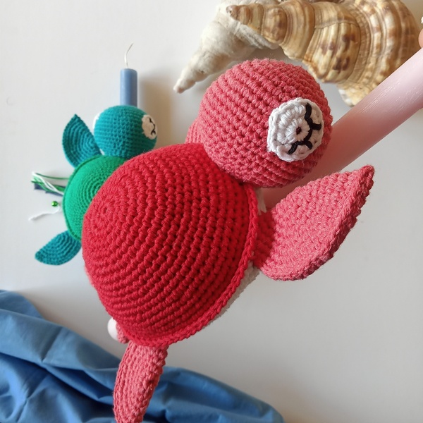 Λαμπάδα με κρεμαστή πλεκτή Χελώνα - Κόκκινο 30cm - λαμπάδες, χελώνα, για παιδιά, για μωρά, πάσχα 2022 - 3