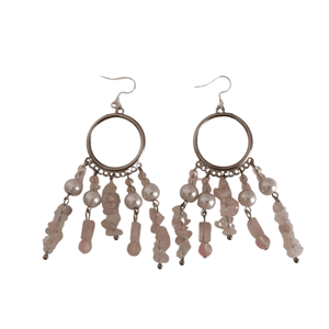 "Αφροδίτη" - Κρεμαστά σκουλαρίκια με ροζ πέρλες και πέτρες χαλαζία - ημιπολύτιμες πέτρες, κρεμαστά, πέρλες, γάντζος
