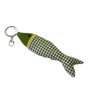 Μπρελόκ υφασμάτινο ψάρι πράσινο καρώ - ύφασμα, ψάρι, δώρο, χειροποίητα, σπιτιού - 2