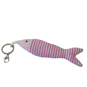 Μπρελόκ υφασμάτινο ψάρι ροζ ριγέ - χειροποίητα, δώρο, σπιτιού, ψάρι, ύφασμα