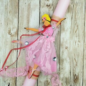 Χειροποίητη ροζ στρογγυλή λαμπάδα "Μπαλαρίνα" - μήκος 30εκ. - κορίτσι, λαμπάδες, μπαλαρίνες, για παιδιά, για εφήβους - 2