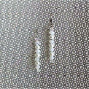 "Ice Queen" - Κρεμαστά σκουλαρίκια με πέρλες και κρύσταλλα - γυαλί, κρύσταλλα, κρεμαστά, πέρλες, γάντζος - 4