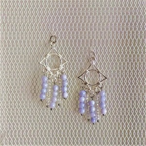 "Άρτεμις" - Κρεμαστά σκουλαρίκια με αχάτη γαλάζια δαντέλλα και κρύσταλλα - ημιπολύτιμες πέτρες, αχάτης, κρύσταλλα, κρεμαστά, γάντζος - 3