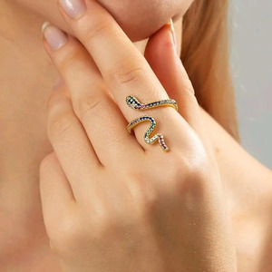 Επίχρυσο Δαχτυλίδι Φίδι με Πολύχρωμα Ζιρκον - αυξομειούμενα, επιχρυσωμένα, γεωμετρικά σχέδια, για γάμο, ορείχαλκος