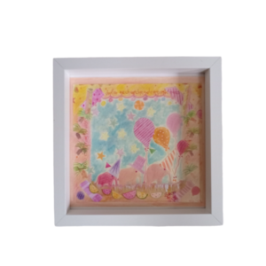 Παιδικός πίνακας σε ψηφιακή επιχρωματισμένη εκτύπωση, "Τρεις ροζ ελέφαντες στην ζούγκλα Νο2". Διαστάσεις 30Χ30εκ. - κορίτσι, δώρο, ελεφαντάκι, παιδικοί πίνακες - 2