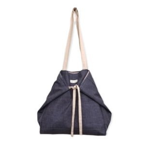 Τσάντα ώμου από γκρι ύφασμα με δέσιμο - ύφασμα, ώμου, μεγάλες, all day, δώρα για γυναίκες