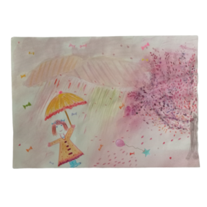 Παιδικός πίνακας σε ψηφιακή επιχρωματισμένη εκτύπωση, "Μπόρα με ομπρέλα". Διαστάσεις 30Χ42εκ. - κορίτσι, βρεφικά, παιδικοί πίνακες - 2