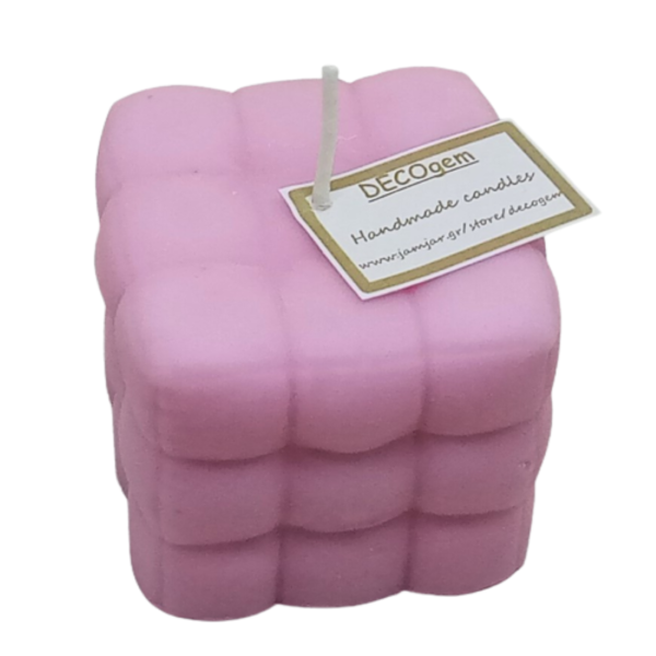 Χειροποίητο κερί σόγιας κύβος pillow ροζ με άρωμα τσουρέκι (160 gr ) - δώρο, αρωματικά κεριά, soy candle, soy wax, soy candles - 2