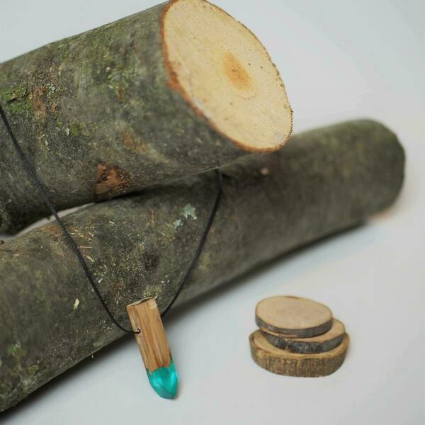 Μενταγιόν από ξύλο και ριτίνη - ξύλο, γυαλί, μενταγιόν - 2