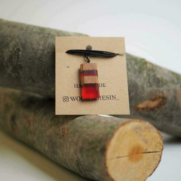 Κόκκινο κολιέ από ξύλο και ριτίνη - ξύλο, γυαλί, μενταγιόν - 3