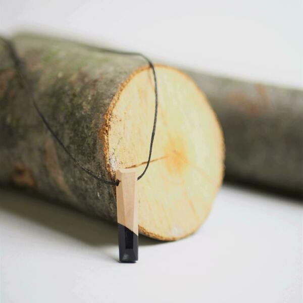 Μαύρο κολιέ από ξύλο και ριτίνη - ξύλο, γυαλί, μενταγιόν - 2