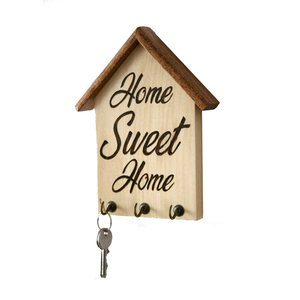 Ξύλινη κλειδοθήκη με πυρογραφία Home Sweet Home 20x16cm - χριστουγεννιάτικα δώρα, κλειδοθήκες - 3