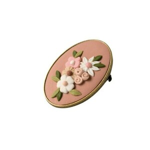 Dusty Rose Floral Pin | Χειροποίητη μικρή μπρούτζινη καρφίτσα με λουλούδια (μπρούτζος, πηλός) (3cmx1,8cm) - vintage, πηλός, λουλούδι, μικρά, μπρούντζος