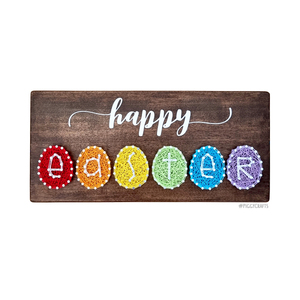 Ξύλινη πινακίδα με καρφιά & κλωστές "Happy Easter" 30x14cm - διακοσμητικά, δώρο για πάσχα, πασχαλινά αυγά διακοσμητικά, πασχαλινά δώρα