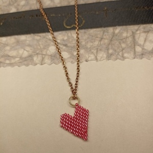 Χειροποίητο κολιέ ροζ καρδιά με χάντρες Miyuki - καρδιά, χάντρες, miyuki delica, κοντά, ατσάλι - 2