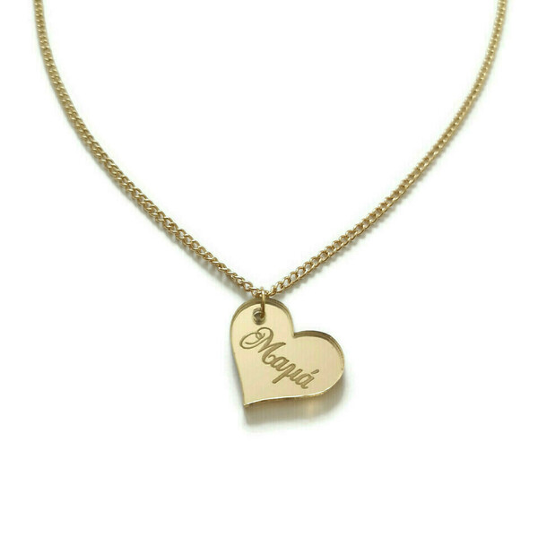 Κολιέ για την μαμά με χρυσή plexiglass καρδιά - μήκος 45 εκ.- - καρδιά, οικογένεια, plexi glass, μαμά, κοσμήματα