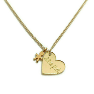 Κολιέ δώρο για την μαμά με χρυσή αλυσίδα και χρυσή plexiglass καρδιά - μήκος 45 εκ.. - charms, μαμά, plexi glass, κοσμήματα, οικογένεια, γιορτή της μητέρας - 2