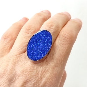 Δαχτυλίδι οβάλ με μπλε γκλίτερ - ορείχαλκος, γεωμετρικά σχέδια, μεγάλα, αυξομειούμενα, φθηνά - 3