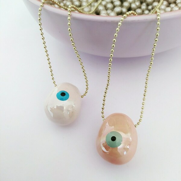 Ceramic oval eye σειρά pastels - επιχρυσωμένα, ορείχαλκος, κεραμικό, μάτι - 2