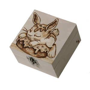 Μικρό κουτί από ξύλο με πυρογραφία κουνελάκι - ξύλο, οργάνωση & αποθήκευση, κουνελάκι - 2