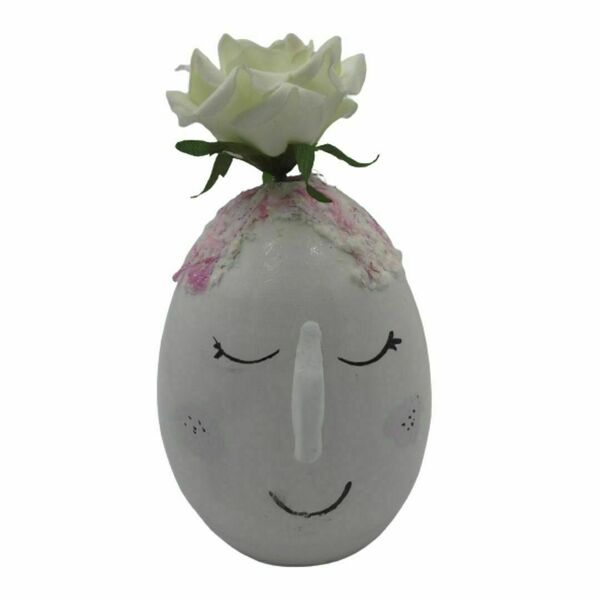 Λευκό κεραμικό αυγό/βάζο για τεχνητά άνθη 19cm, - βάζα & μπολ, ρητίνη, ακρυλικό, αυγό - 2