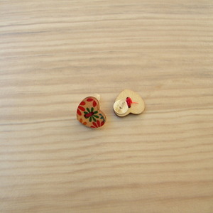 Σκουλαρίκια καρφωτά με ξύλινα κουμπάκι καρδούλες - ξύλο, λουλούδι, καρφωτά, μικρά, καρφάκι - 2